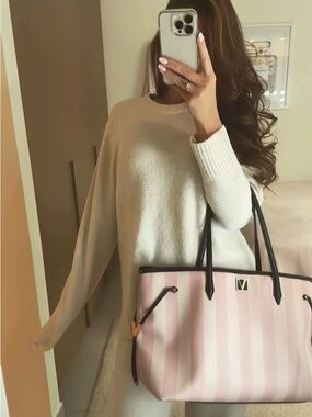 Victoria secret pink stripe heritage tote bag